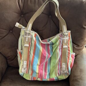 FOSSIL 1954 ZB2287 Multi-Color Canvas Tote Multicolor Striped Shoulder Bag